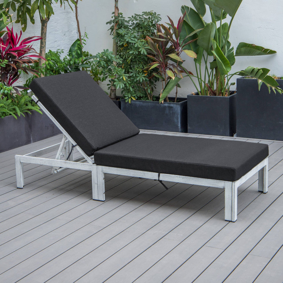 LeisureMod Chelsea Weathered Gray Chaise Lounge and Cushions, Black
