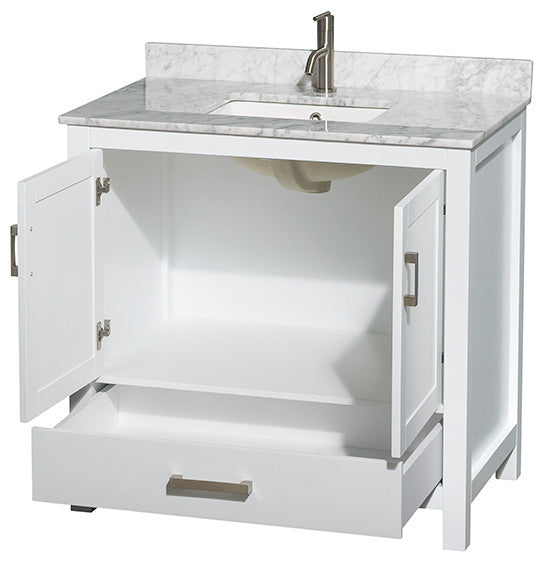 Wyndham WCS141436SWHCMUNSMXX White 36 Inch Bath Vanity with Carrera Marble