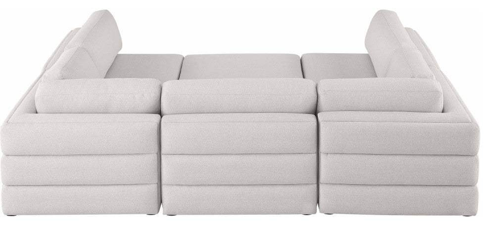 Beckham Linen Textured Fabric 6-Piece Modular U-Shaped Sectional, Beige