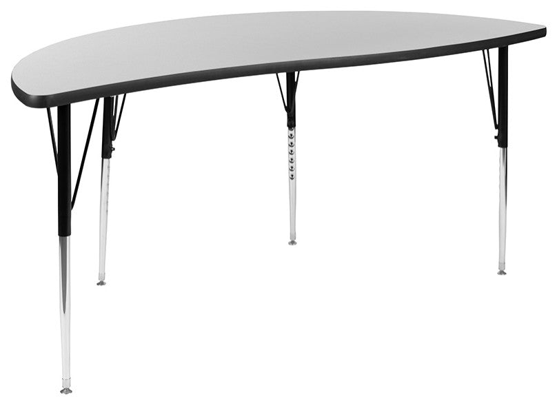 86" Oval Laminate Activity Table Set W/16" Student Stack Chairs, Grey/Black
