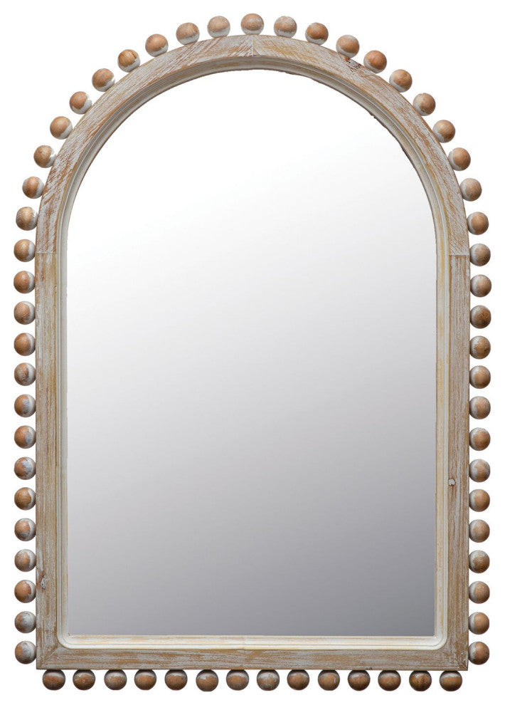 Boho Arched Wood Framed Wall Mirror, Natural
