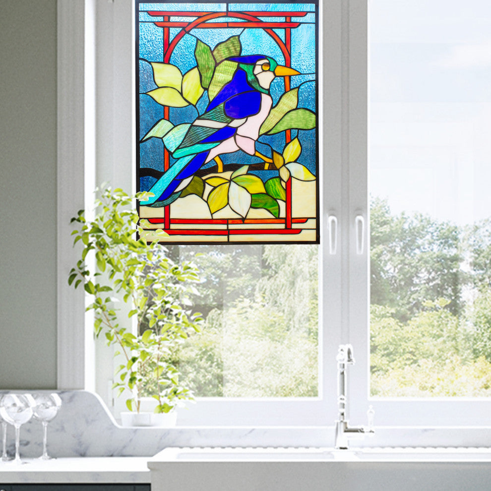 Chloe Lighting Bluejay Tiffany-Style Animal Window Panel 24" Height