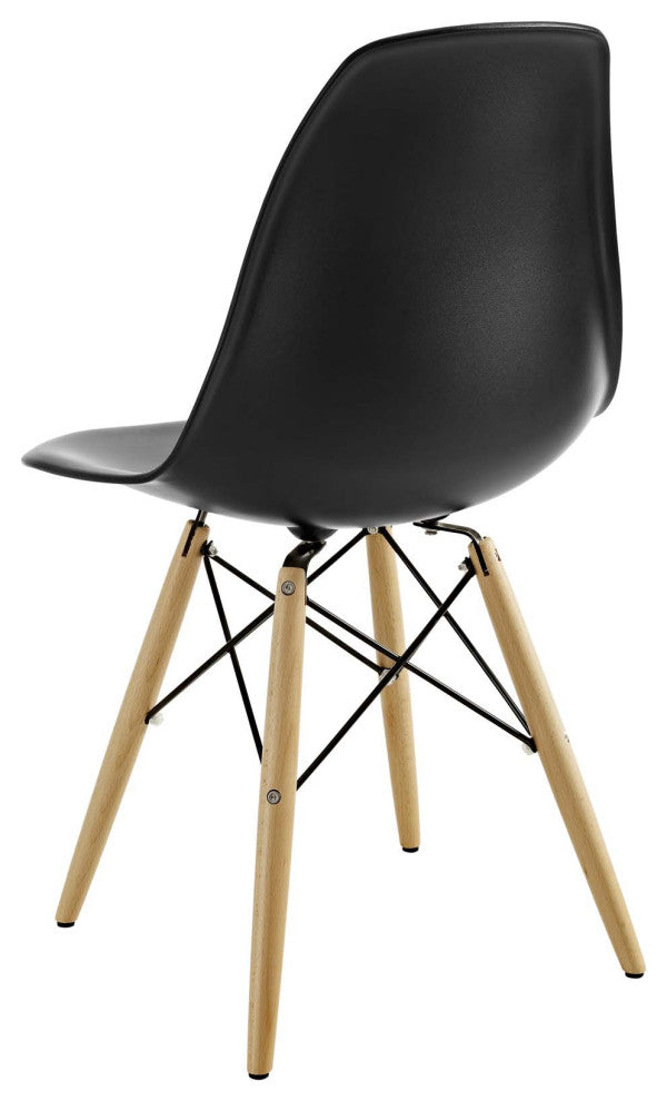 Side Dining Chair, Set of 2, Plastic, Wood, Black, Modern, Bistro Restaurant