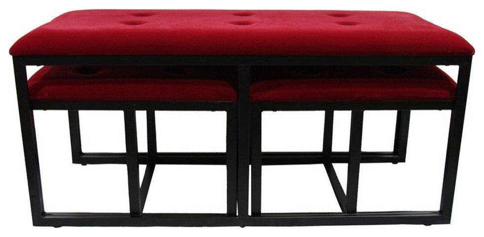 Modern Black and Red Metal Three Piece Bench Set