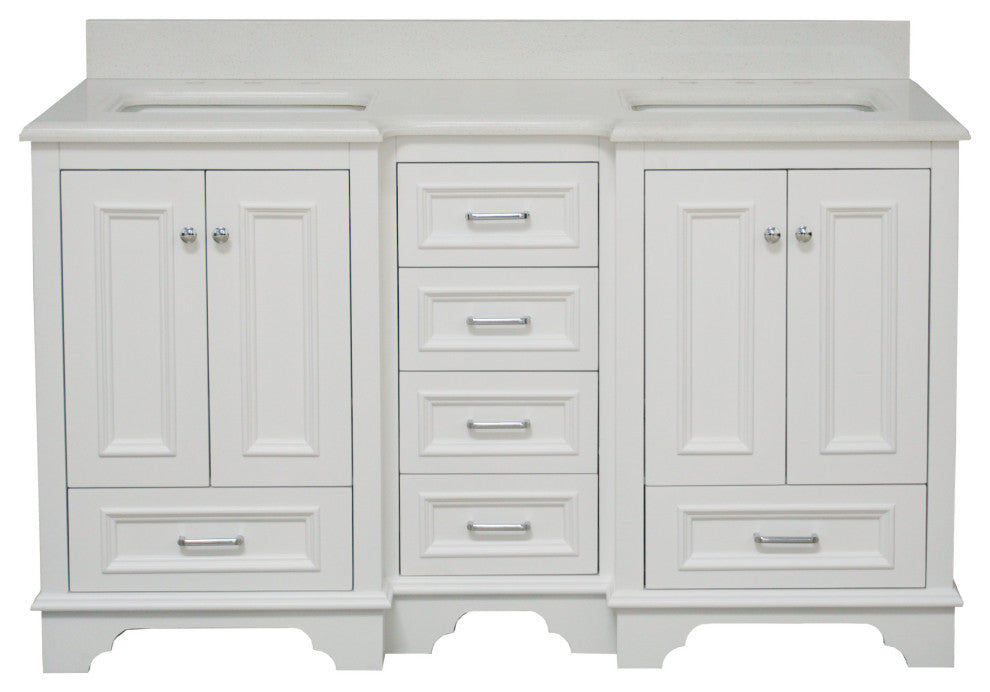 Nantucket 60" Bath Vanity, White, Quartz, Double Vanity
