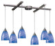 Arco Baleno 6-Light Satin Nickel Pendant, Sapphire Glass