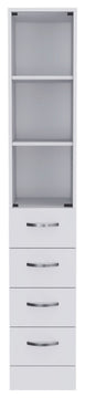 Preston Linen Cabinet with 3 Shelves, 4 Drawers, and Glass Door, White