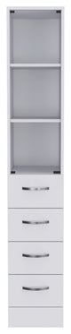 Preston Linen Cabinet with 3 Shelves, 4 Drawers, and Glass Door, White