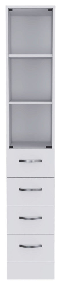 Preston Linen Cabinet with 3 Shelves, 4 Drawers, and Glass Door, White