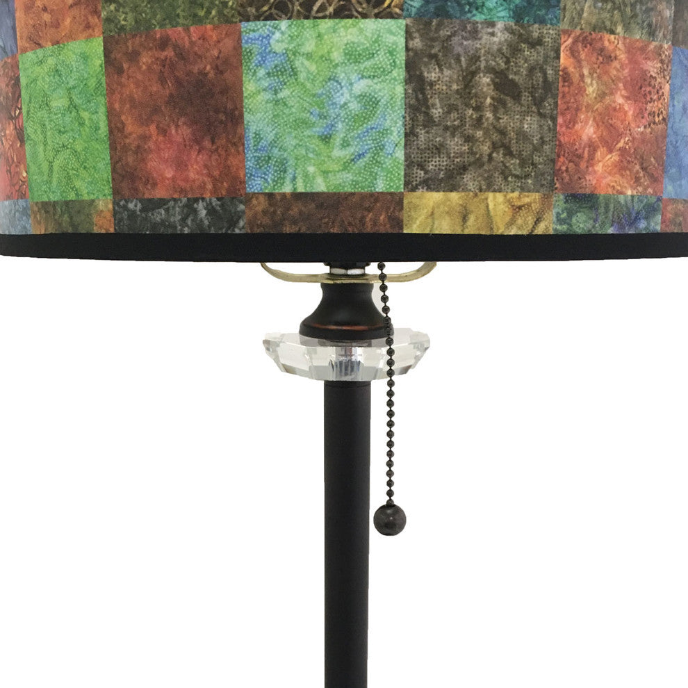 28" Crystal Buffet Lamp With Colorful Patchwork Shade, Oil Rubbed Bronze, Single