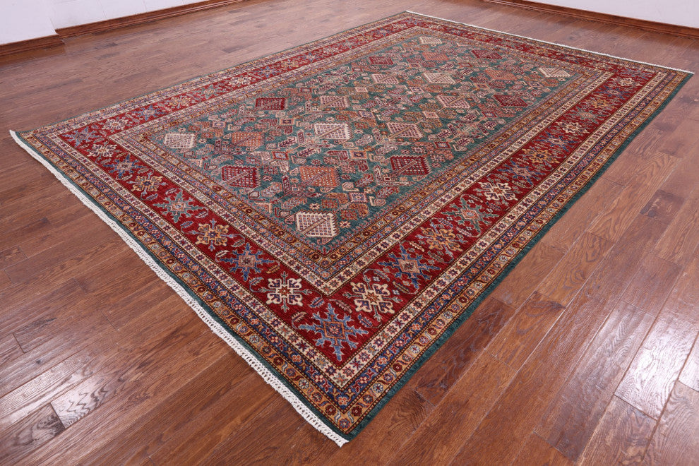 9' 1" X 12' 6" Super Kazak Hand-Knotted Wool Rug Q9507