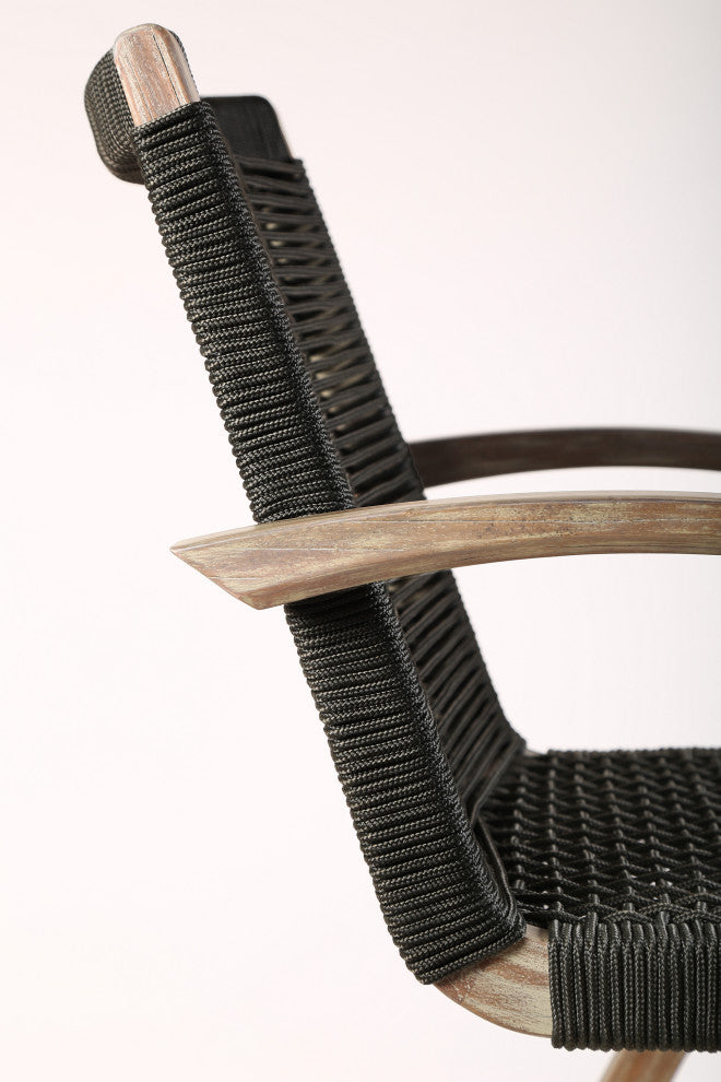 Brielle Outdoor Light Eucalyptus Wood and Charcoal Rope Counter Height Stool
