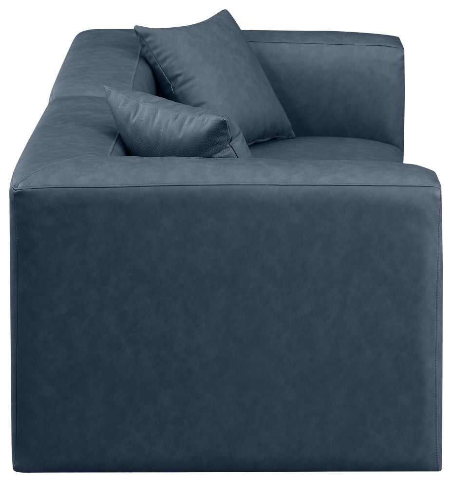 Cube Upholstered Modular Sofa, Navy, 2-Piece: 2 Corner Chair, Vegan Leather
