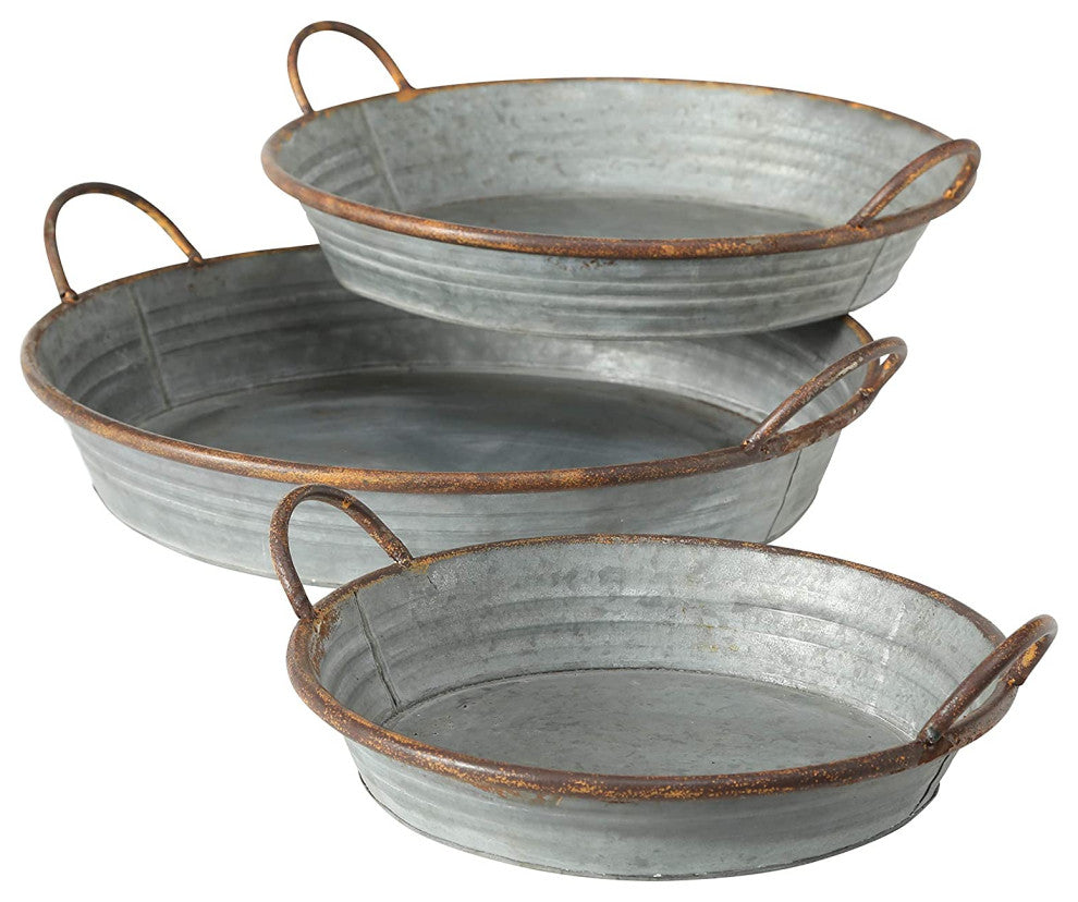 3-Piece Galvanized Trays, 18", 15" and 12"