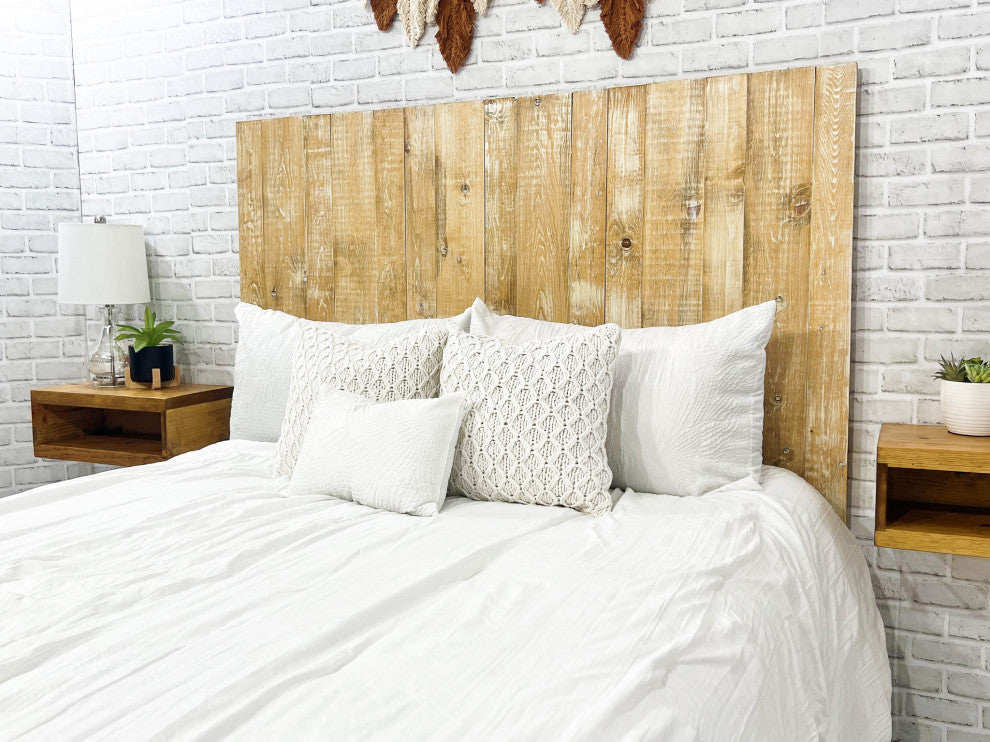 Solid Wood Headboard Modern Farmhouse with Smooth Natural Wood Grain for Any Bed, Boho Whitewash, Queen