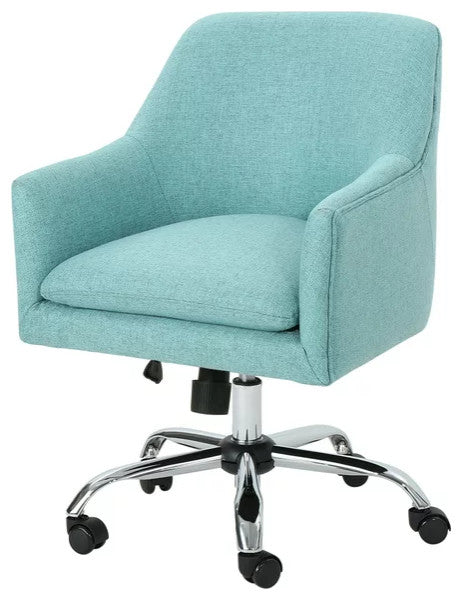 Contemporary Office Chair, Swiveling Design With Plush Seat & Sloped Arms, Blue
