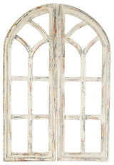 Gothic Revival Pair Architectural Wall Decor Windows 24x36", Shabby White