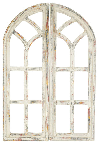Gothic Revival Pair Architectural Wall Decor Windows 24x36", Shabby White