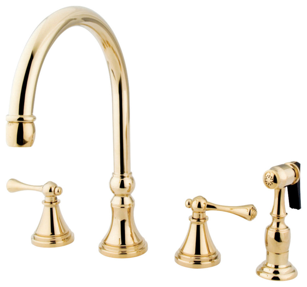 Kingston Brass Widespread Kitchen Faucet With Brass Sprayer, Polished Brass
