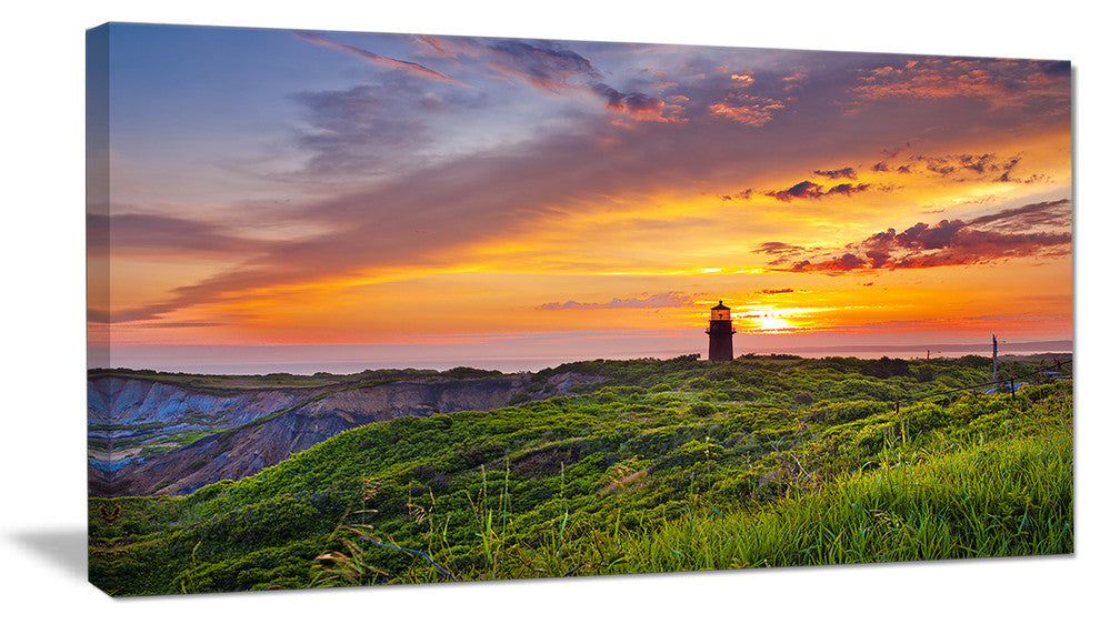 "Lighthouse At Gorgeous Sunset" Wall Art Landscape, 1 Panel, 60"x28"