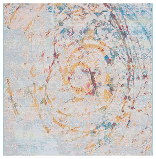 Safavieh Barbados Collection Indoor-Outdoor, BAR538 Rug, Light Blue/Yellow Rust, 6'6" Square