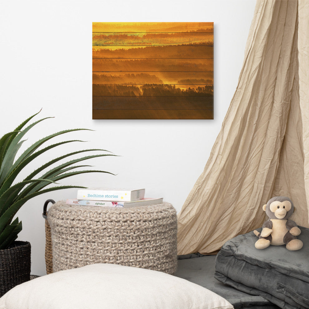 Faux Wood Golden Mist Valley - Hills & Mountain Range Canvas Prints, 16" X 20"
