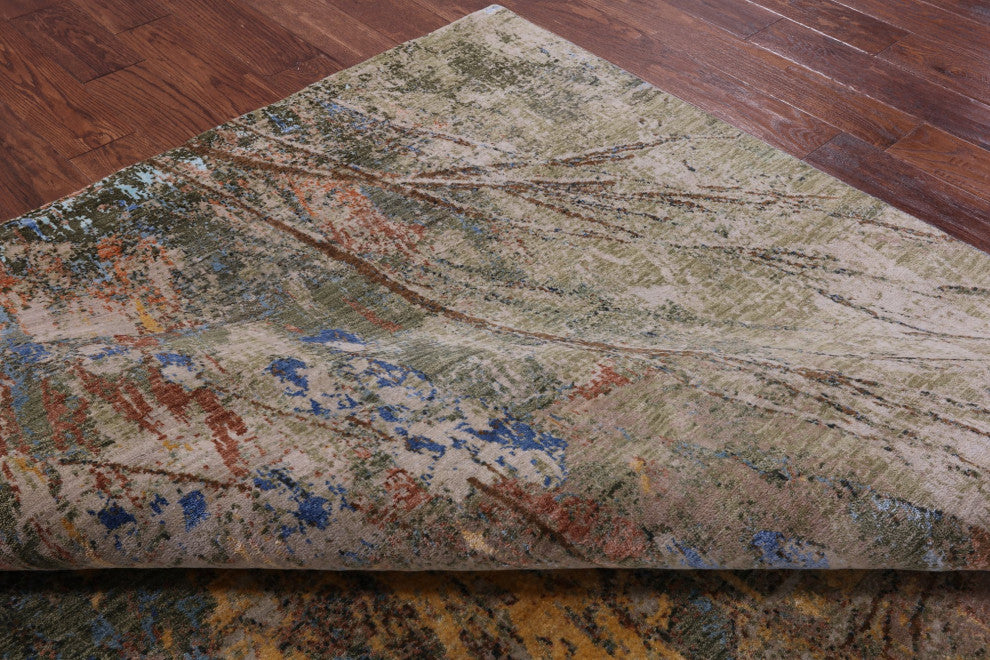 6' 1" X 9' 2" Wool and Silk Modern Handmade Rug Q8890
