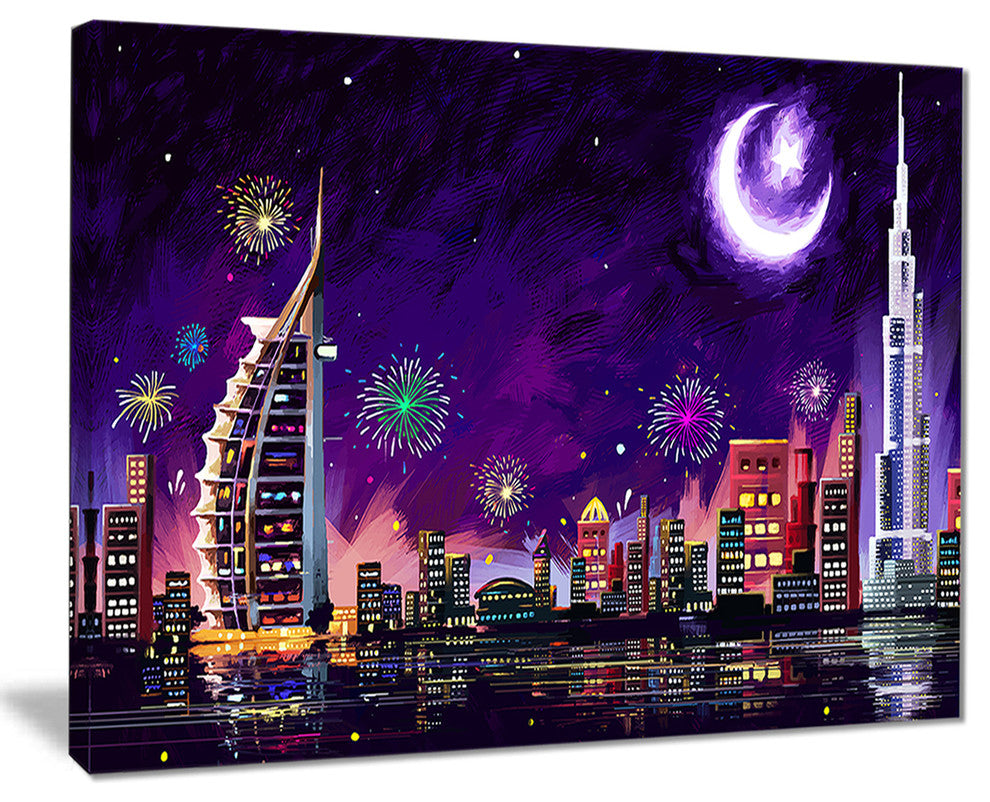 "Eid Celebration in Dubai" Cityscape Digital Canvas Print