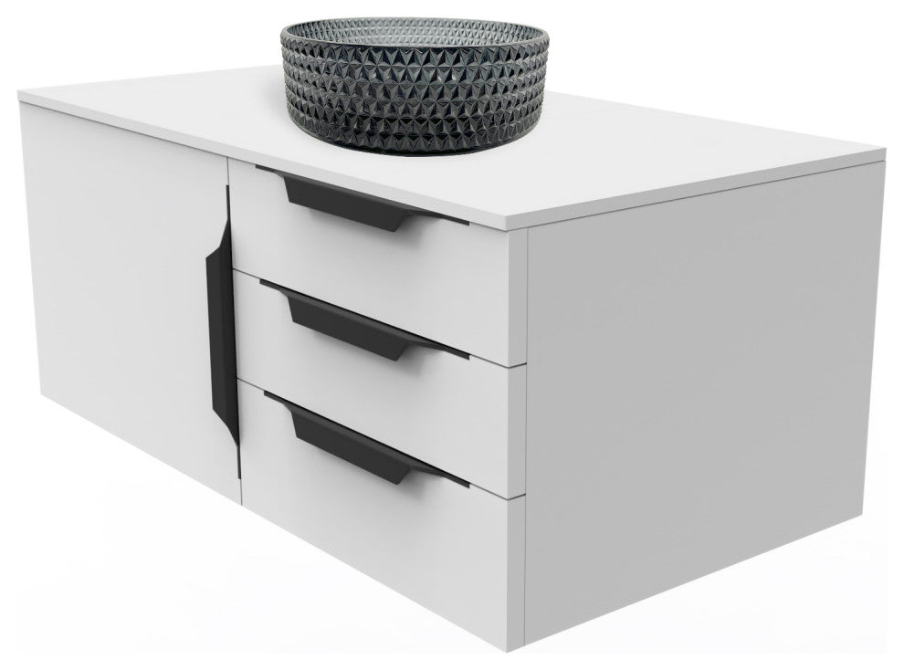 Wildsee Floating Vanity Set With Tempered Clear Glass Sink, Black, 36", White