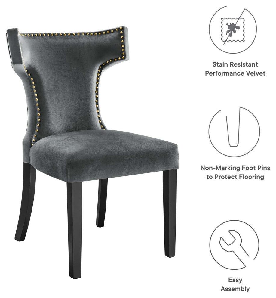 Curve Performance Velvet Dining Chairs, Set of 2, Gray