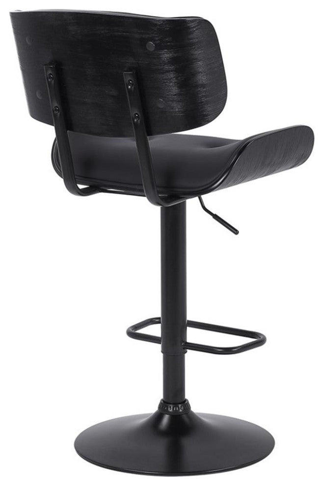 Armen Living Brooklyn 25-34" Faux Leather/Wood Swivel Bar Stool in Black
