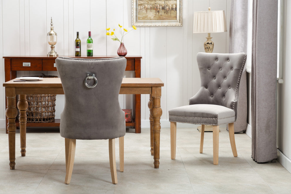 Home Beyond Velvet Upholstered Armless Dining Chairs, Light Gray