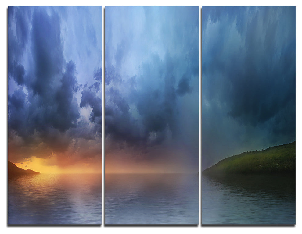"Dense Blue Clouds Over Lake" Photo Canvas Art Print, 3 Panels, 36"x28"