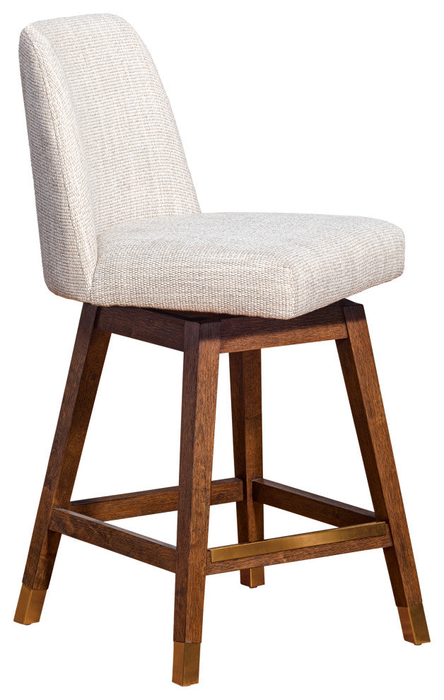 Amalie Swivel Counter Stool in Brown Oak Wood Finish with Beige Fabric