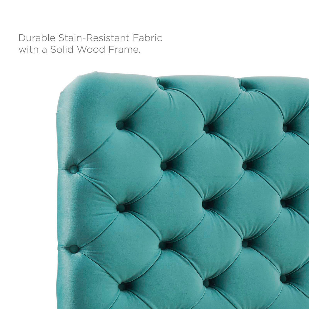 Tufted Headboard, King Size, Velvet, Teal Blue, Modern Contemporary, Bedroom