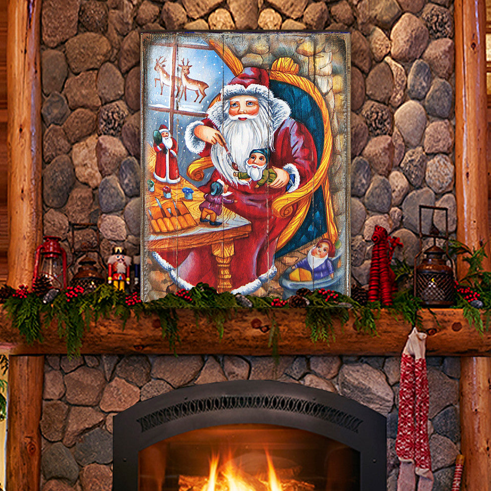 Christmas Workshop Santa Wooden Wall Art, Medium 18x12