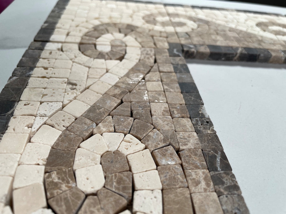 Marble Mosaic Border Listello Insert Tile Surf Emperador 4x12 Tumbled, 1 piece