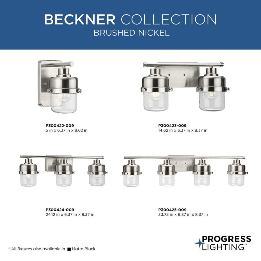 Beckner Collection 4-Light Brushed Nickel Clear Glass Bath Light