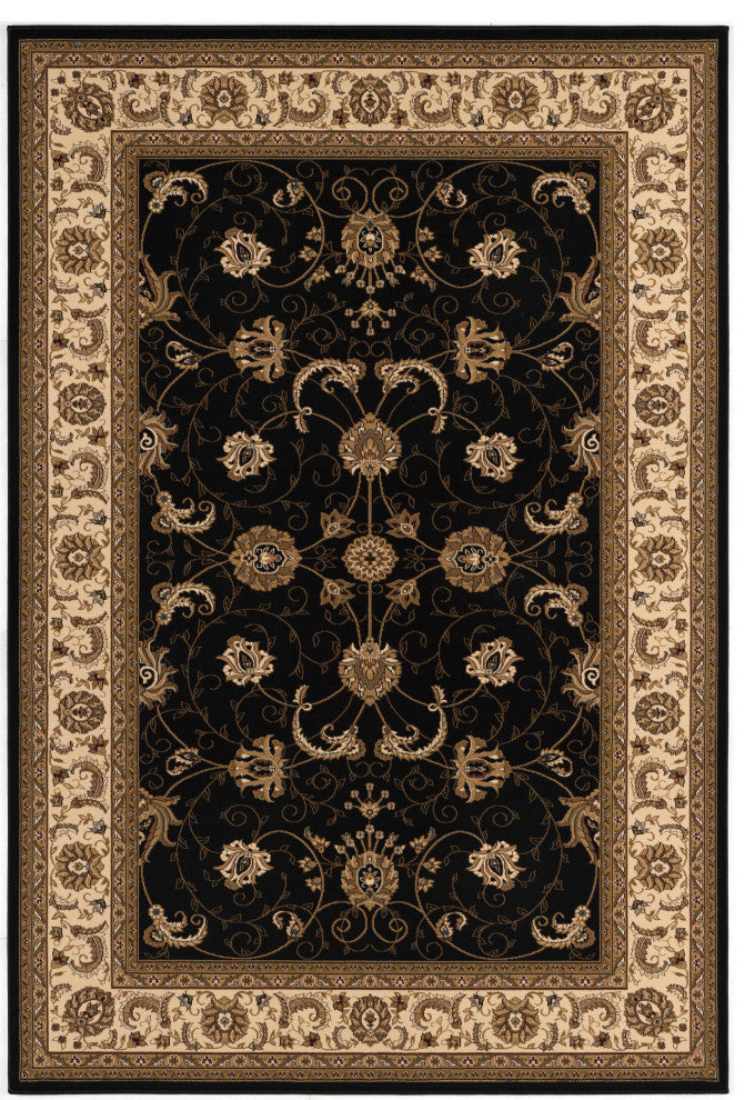 7"x9" Black and Tan Floral Vines Area Rug