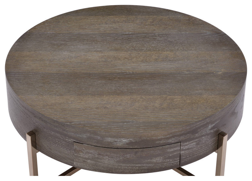 Metal Frame Coffee Table, Dark Oak and Champagne Finish