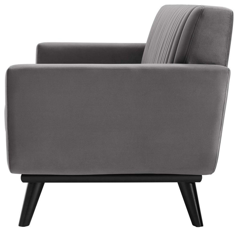 Tufted Loveseat Sofa, Velvet, Gray, Modern, Living Lounge Hotel Hospitality