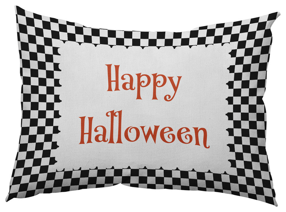 Happy Halloween Checks Accent Pillow, Black, 14"x20"