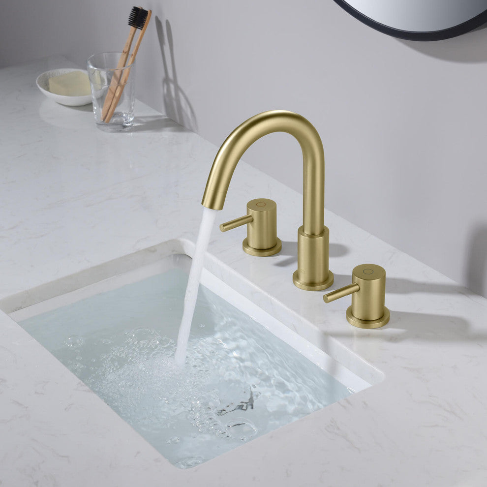 Circular Widespread Sink Faucet With Pop-Up Drain, Brush Gold