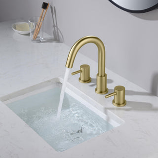 Circular Widespread Sink Faucet with Pop-Up Drain, Brush Gold