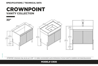 Fine Fixtures Crownpoint Bathroom Vanity, White Oak, 30", White