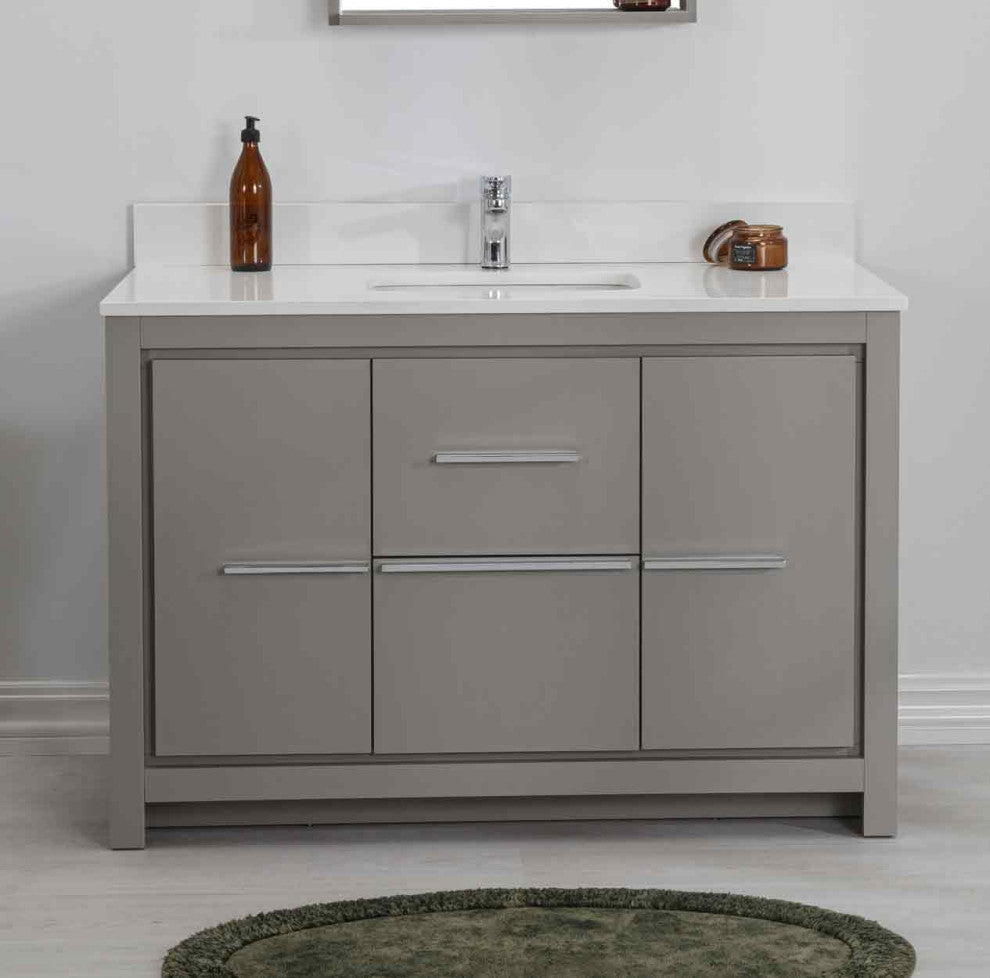 Mila Collection 48" Bathroom Vanity With Sink, Mirror, Countertop, Ash Gray