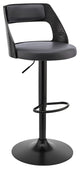 Gray Upholstered Black Base Adjustable Swivel Bar Stool