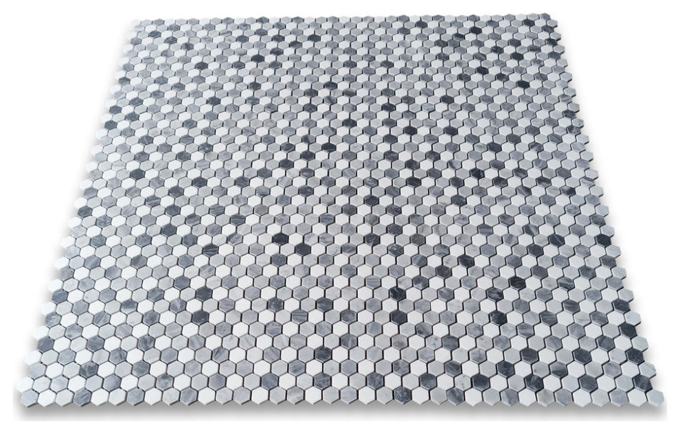 Carrara White Marble Monochrome Hexagon Mosaic Tile Gray White Honed, 1 sheet