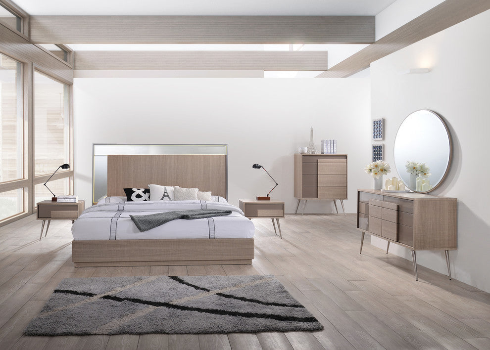 Midcentury Modern Taupe Bronze Bed, California King