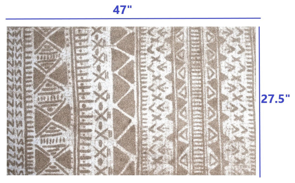 2' x 4' Sandy Tan and White Zigs and Zags Washable Floor Mat